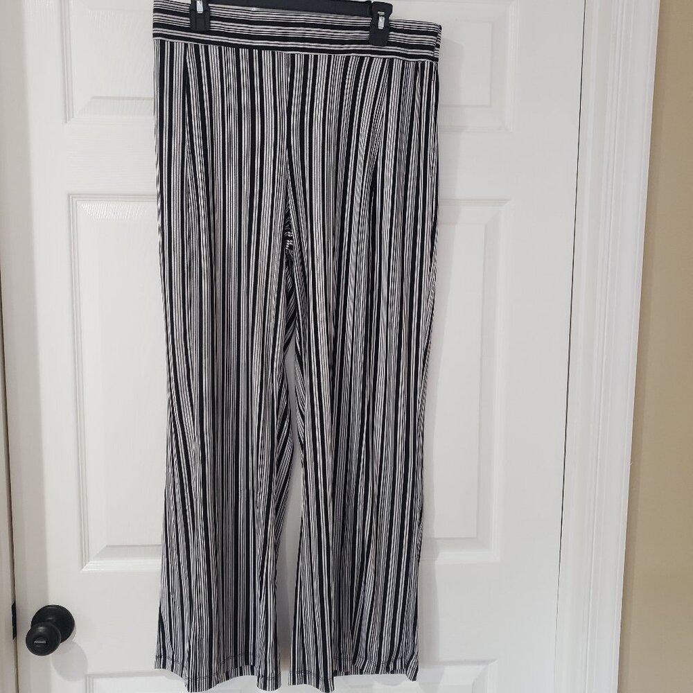 Robert Louis Wide Leg Palazzo Pull-On Pants Black & White Stripe Size Large‎ New